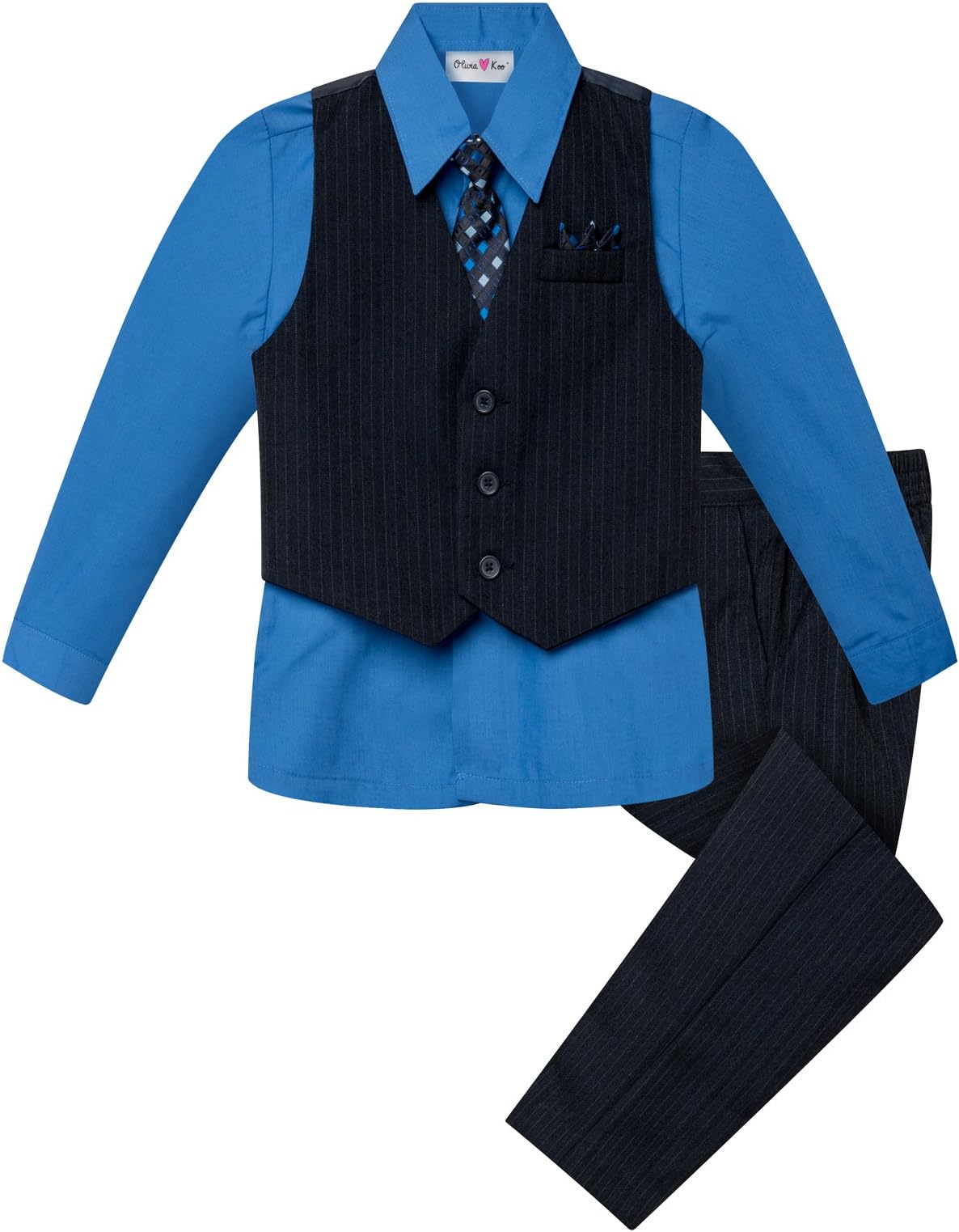 OLIVIA KOO Baby and Big Boy's 4 Piece Pinstripe Vest Suit Set (Size S to 20)
