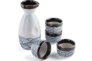 Japanese Liquor Sake Set with Sake Cup Wine Pot Porcelain Sake Set for Warmer (1 Sake Pot 4 Sake Cups)