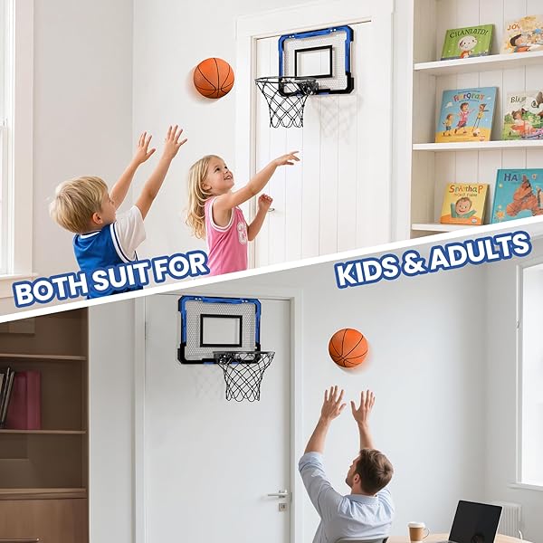 QDRAGON MINI BASKETBALL HOOP, OVER THE DOOR INDOOR, WITH 3 BALLS/INFLATOR/BREAKAWAY RIM, BASKETBALL TOY GIFTS FOR KIDS AND ADULTS, SUIT FOR BEDROOM/OFFICE/OUTDOOR, BLUE HOOP