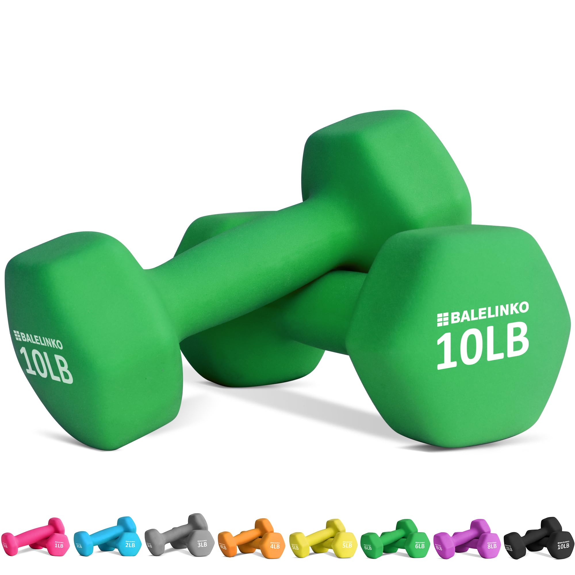 Balelinko Home Gym Equipment Workouts Strength Training Weight Loss Pilates Weights Yoga Sets Free Weights for Women, Men, Seniors and Youth, 10LB Green, Pair Image