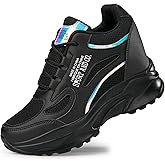 AONEGOLD Women's Hidden Wedge Sneakers High Heeld Lace Up Fashion Lightweight Walking Shoes Platform Sneakers