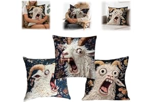 Screaming Goat Pillow Cover, 17.7x17.7 in Funny Goat Pillow Case, 2D Flat Printed Crazy Animal Graphic Cushion Cover, Fun Cou