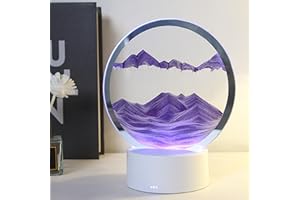 BringLED Moving Sand Art Liquid Motion, with Light(7 Color/Touch Control), Round Glass Flow Sand Painting, Desktop Quicksand Decor - Relaxing Sensory for Home & Office (Purple Sand)