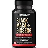 Natgrown Black Maca Root + Panax Ginseng Powder Capsules 1500 mg with Black Peruvian Maca Root & Korean Panax Ginseng Supplement for Men and Women - Vegan Pills (120 Count)