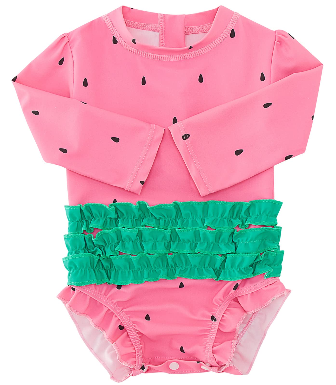 Photo 1 of BFUSTYLE Baby Girls Ruffle Swimsuit Hawaiian Rashguard Shirt Toddler Long Sleeve Swimwear with Zipper 0-3T Watermelon