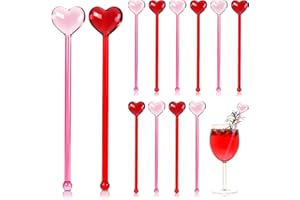 Qinyoung 12 Pcs Heart Glass Drink Stirrers 7 Inch Swizzle Sticks for Cocktails Coffee Reusable Heart Shape Stir Sticks for Coffee Bar Kitchen Home Party Bar Weddings Decorations