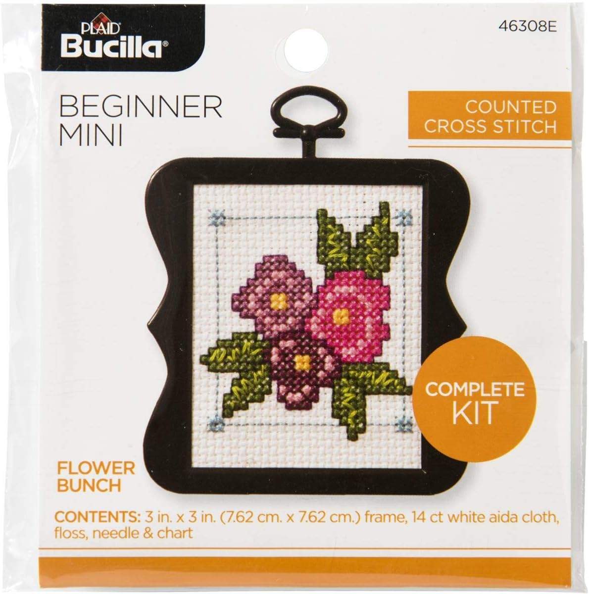 Bucilla Beginner Mini My First Cross Stitch Kit, 3", Flowers, 3"