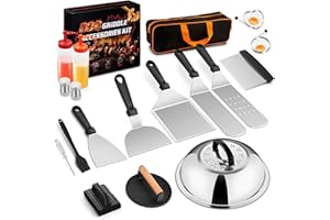 18Pcs Griddle Accessories Kit for Blackstone, Joyfair Flat Top Grilling Accessory Set with Smash Burger Press, Stainless Steel Spatula Tools with Basting Cover for Outdoor BBQ Hibachi Cooking