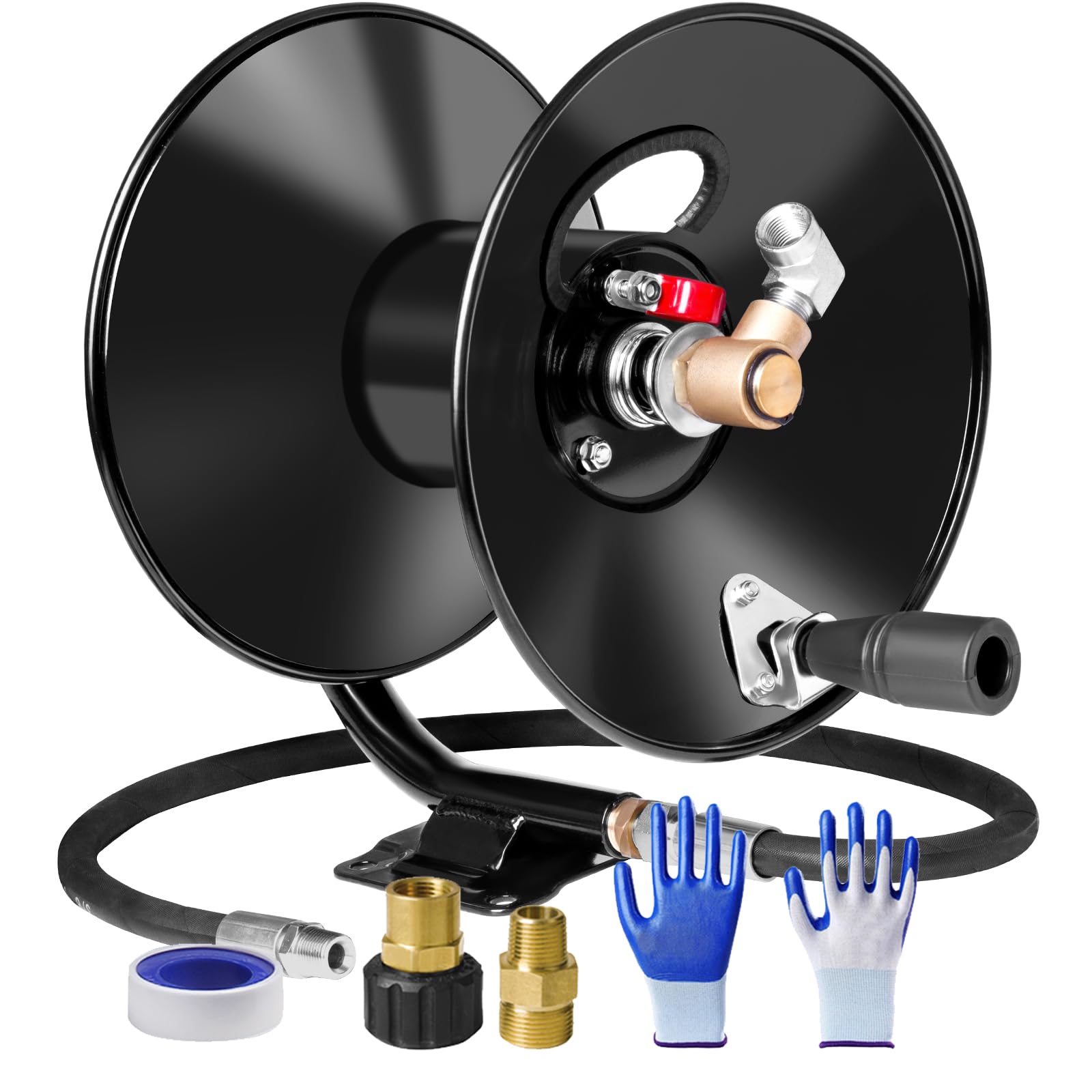 Photo 1 of MEKOH Pressure Washer Hose Reel 50ftx3/8” / 65ftx1/4”, 4000PSI Heavy Duty Power Washer Hose Reel with M22-14 Fitting, Hand Crank Metal Reel with Wall/Trailer/Van Mount, Manual Hose Reel for Water