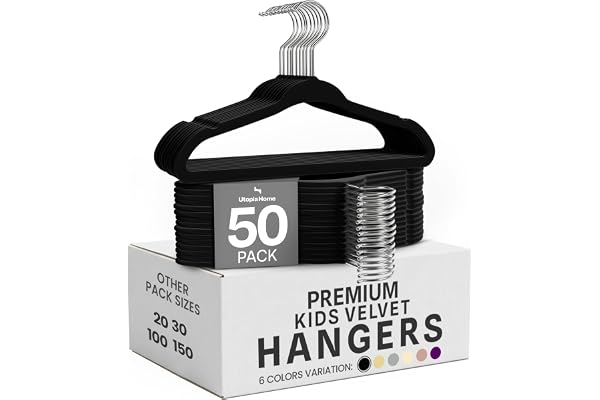 Utopia Home Baby Velvet Hangers 50 Pack, Non-Slip Baby Hangers for Kids, Infants & Toddler, Space Saving with 360-Degree Swiv