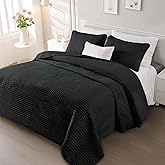 Whale Flotilla Soft Queen Quilt Bedding Set, Lightweight Bedspread, Black | Breathable Microfiber Quilted Comforter Coverlet with 2 Pillow Shams (96"x90"), Bed Cover, All Seasons, Machine Washable