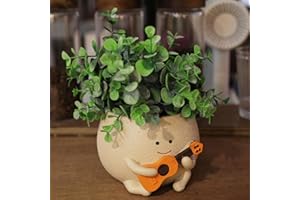 QIAOLY Planter Pot with Drainage Hole Cute Resin Head Planters for String of Pearls Plant Live Unique Guitar Succulent Pots for Indoor Outdoor Plants Gift IdeaI for Christmas (Small)