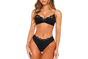 Navneet Women Sexy Lingerie Set Lace Trim Bra and Panty Underwear V Neck Low Rise Cheeky Sleep Wear