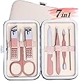 Travel Manicure Set, 7 in 1 Manicure Kit Pedicure Kit Nail Clippers Set Stainless Steel Nail Kit for Women Men - Pink