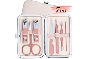 UMEINAC TECH Travel Manicure Set, 7 in 1 Manicure Kit Pedicure Kit Nail Clippers Set Stainless Steel Nail Kit for Women Men - Pink