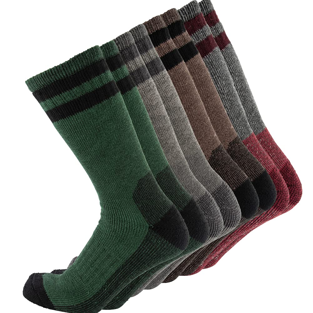 Photo 1 of Cerebro Merino Wool Socks for Men, Cushioned Mid-calf Socks Moisture Wicking Men's Hiking Socks for Home, Trekking, Outdoors (4Pairs Green+Grey+Brown+Red)