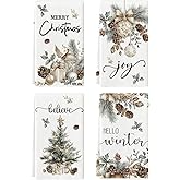 Artoid Mode Xmas Tree Pinecone Ornaments Christmas Kitchen Towels Dish Towels, 18x26 Inch Farmhouse Holiday Winter Decoration Cleaning Set of 4
