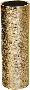 Royal Imports Flower Glass Ceramic Vase Decorative Centerpiece for Home or Wedding- Etched Cylinder Shape, 4"x12", Gold