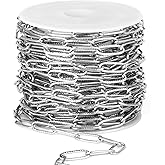 33FT Paperclip Chains Roll 4.3mm Stainless Steel Textured Paperclip Link Chains Spool Bulk for Jewelry Making
