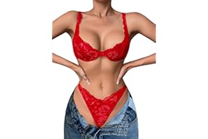 Dlsave Women's Sexy Exotic Lace 2 Piece Lingerie Set Sexy Floral Underwired Bra and Panty Sets