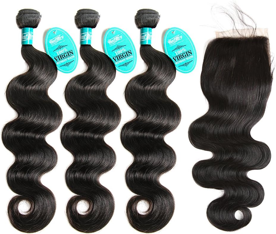 HmtAfro Brazilian Hair Bundles 9A Grade and Body Wave Frontal Lace Closure Natural Color(26'' 26'' 26''+18'' closure)