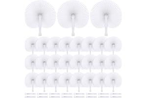 durony 72 Pieces Round Shaped Folding Fans with Plastic Handle Paper Handheld Fans Folded Wedding Fans for Wedding Birthday Party Favor