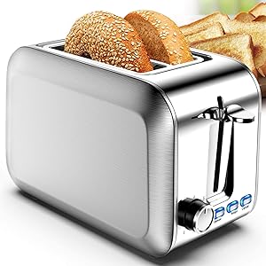 Toaster 2 Slice Stainless 2 Slice Toaster Best Rated Prime Wide Slot Toaster with Removable Crumb Tray 7 Bread Shade Settings, Bagel, Defrost, Cancel Function