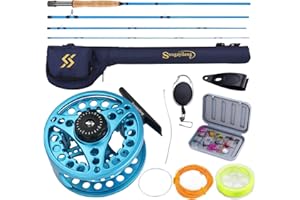 Sougayilang Fly Fishing Combo, 4 Piece Fly Rod and CNC Machined Aluminum Alloy Reel Complete Starter Package with Rod Bag