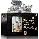 Cat Urn for Ashes Box with Picture Black Funeral Cremation Box Wooden Keepsake with Flannel Lining for Loss of Cat or Dog Remembrance Gift (Cat Urn-Black, Medium)