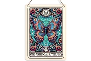 KROLLMA Funny Tarot Card Wall Art Decor Rustic Hanging Sign, Sarcastic Butterfly Gifts Décor Witch Stuff Witchcraft Supplies, Farmhouse Wall Hanging Decor, Wooden Sign for Home Office Bedroom Coffee Bar