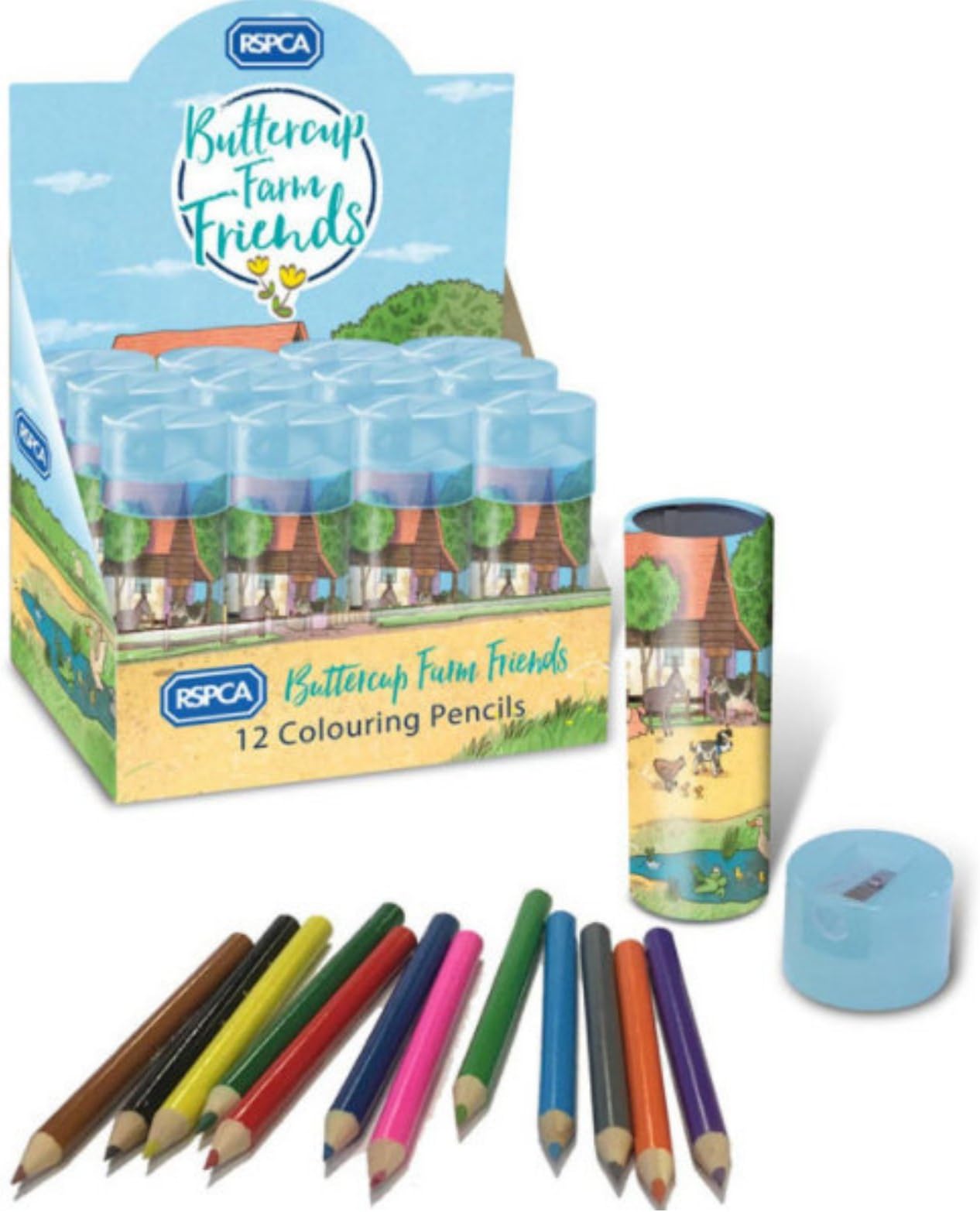 RSPCA Animal Buttercup Farm Set Of 12 Colouring Pencils In Tin With Sharpener