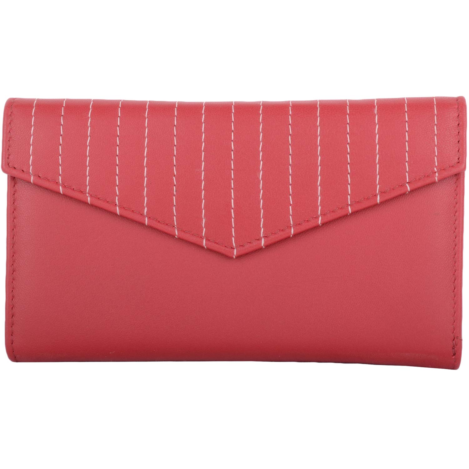Womens Soft Leather RFID Protected Credit Card/Money Purse with Simple Envelope Style Design - Red