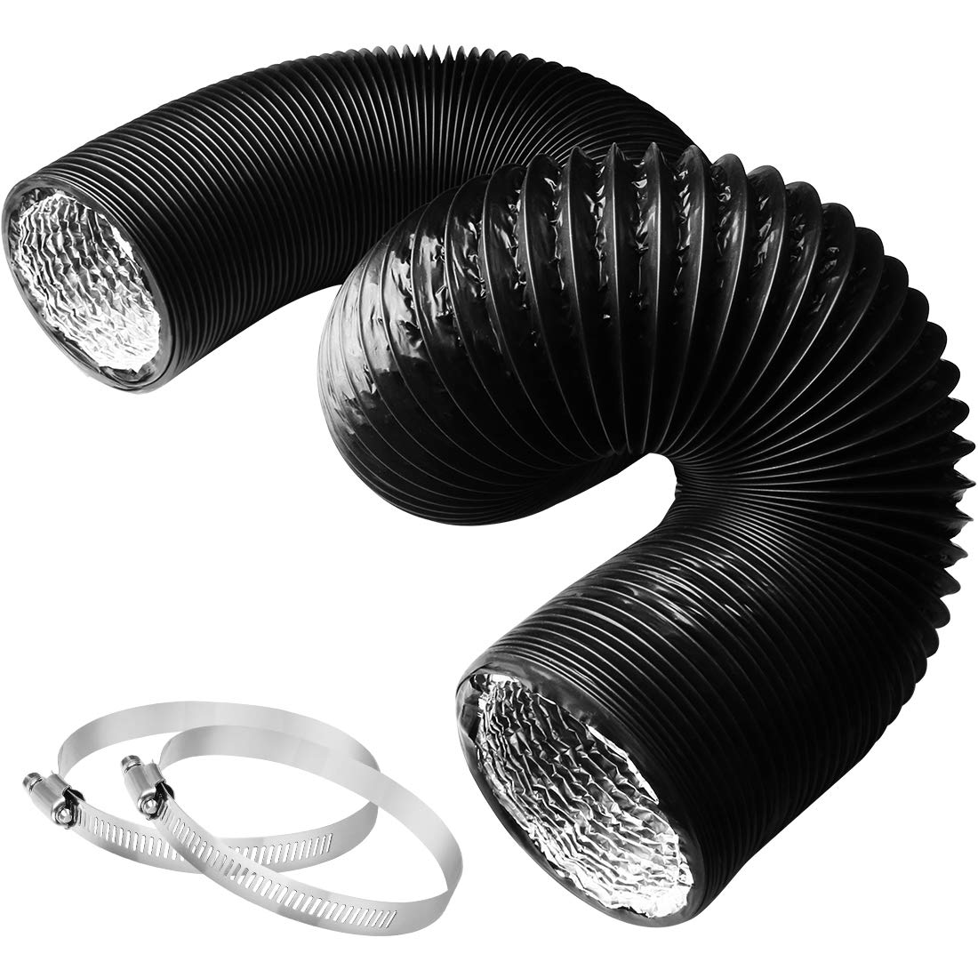 4 Inch 5FT Air Duct,Insulation Aluminum Clothing Dryer Hose,Black PVC Lightproof Vent Hose for Fan Filter and Grow Tent, 2 Clamps Include — image 1