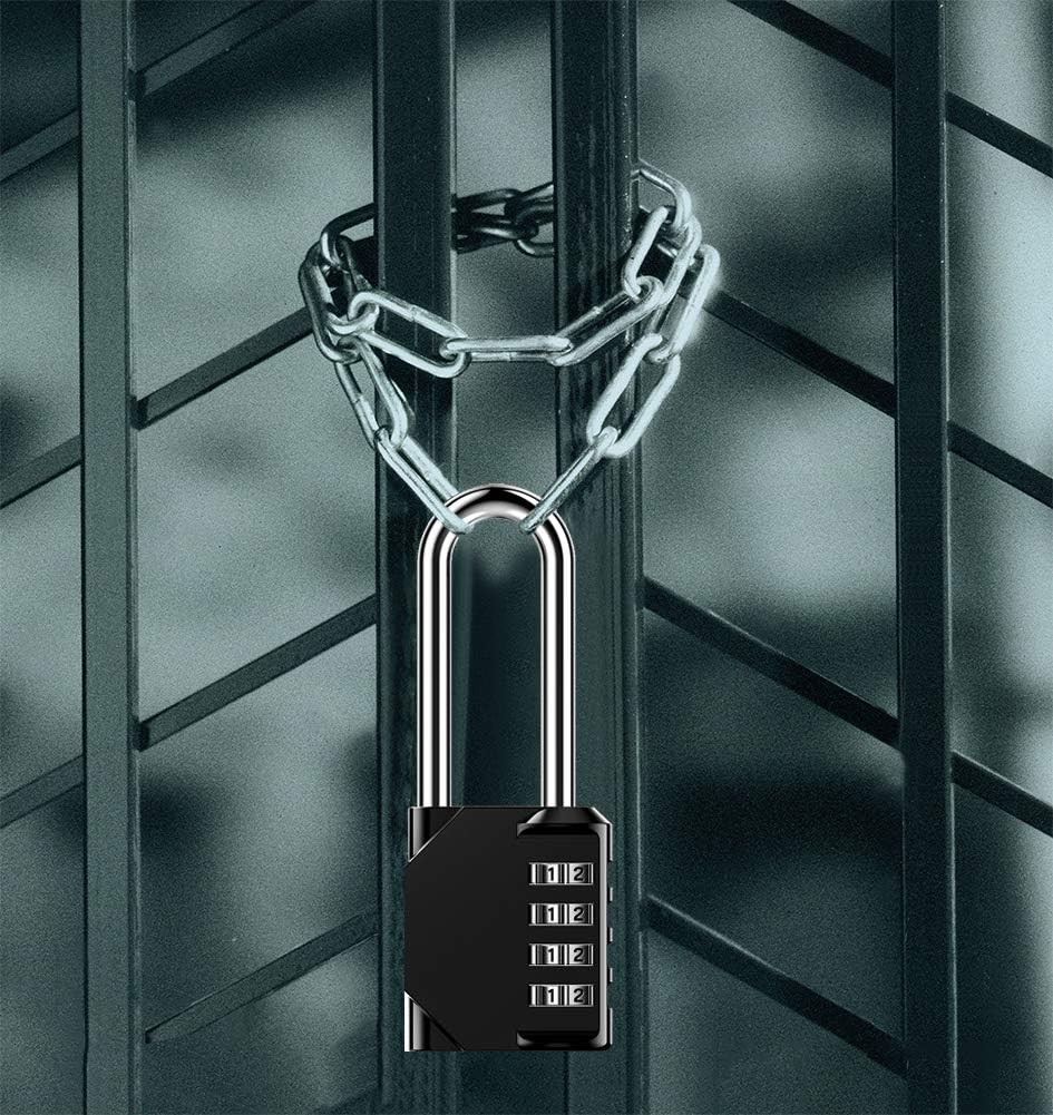 Combination Lock, TOWOKE 2 Pack 2.5 Inch Combo Locks, 4 Digit Long Shackle Waterproof Padlocks for Outdoor Use, Fence, Backyard Gate, Gym Locker, Shed, Hasp Storage, Black - - 