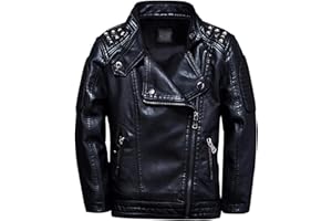TLAENSON Boys Black Leather Jacket Studded Motorcycle Faux Leather Coat