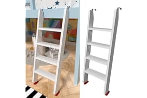 LBMBMO 50" 55" 60" White Wood Bunk Bed Ladder, Lofted/Dorm/RV Bed Bunkbed Ladders with 4in Extra Wide Steps and Non-Slip Pads, Replacement Wooden Ladder for Motorhome/Camping (White, 50in /127cm)