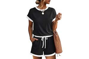 Ekouaer Women Waffle Rompers for Summer Shorts Overalls Adjustable Drawstring Waist Jumpsuits One Piece Outfits with Pockets