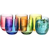 MIYOPESI 14oz Colorful Thick Stemless Wines Cups (Set of 6), Shatter-Proof Acrylic Old-fashioned Glasses, Reusable Plastic Bar Glasses, BPA-Free, Dishwasher-Safe