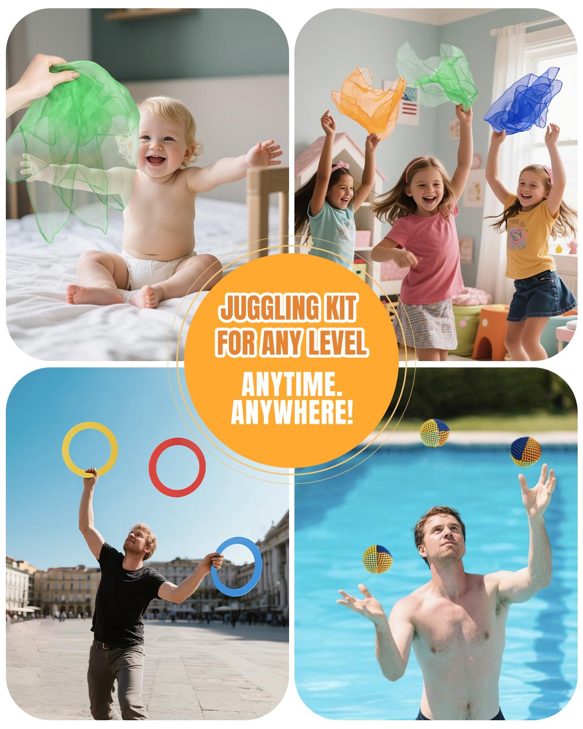 Juggling Starter Set of 3 Juggling Balls 3 Scarves 3 Rings Perfect for Developing Motor and Juggling Skills