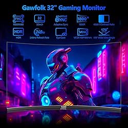 Gawfolk 32 Inch Curved Gaming Monitor 240Hz, 1800R