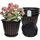 FGstyle 12 Inch Pots for Plants,4 Pack Tall Planters,Large Flower Pots with Drainage Hole & Saucer,Decorative Outdoor Planter for Planting Medium Large Plants(Black
