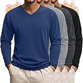Evervibe 4 Pack Men's Big and Tall Thermal Shirts Fleece V Neck Long Sleeve Underwear Loose Fit Winter Warm Tops