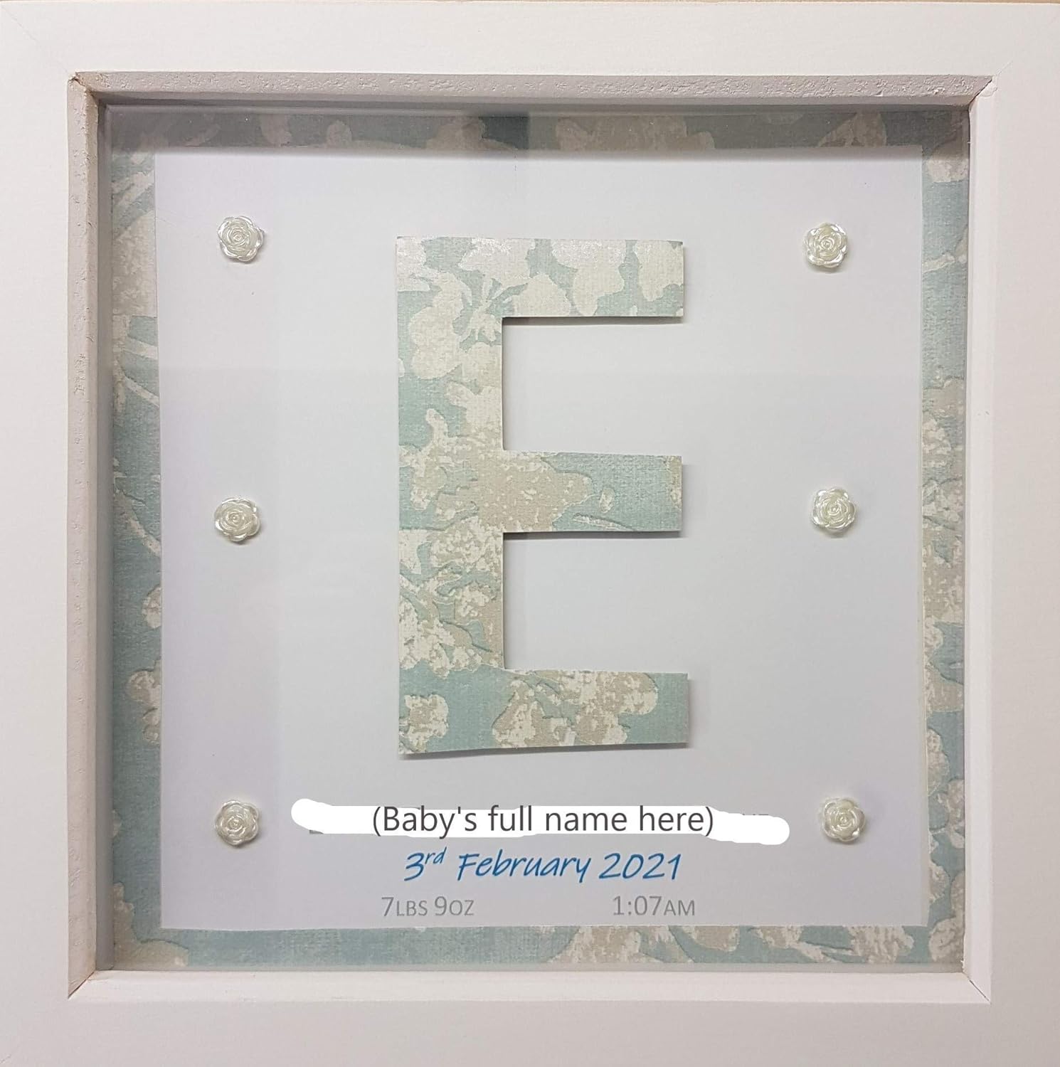 Personalised Baby Name frame for the nursery 9.5"x9.5" Amazon.co.uk