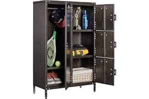 SISESOL Metal Locker Storage Cabinet, Vintage Lockers,Retro Locking Cabinet Lockers for Employees, 4 Door Locker with Hanging Rod for Home, Bedroom, School, Office, Gym