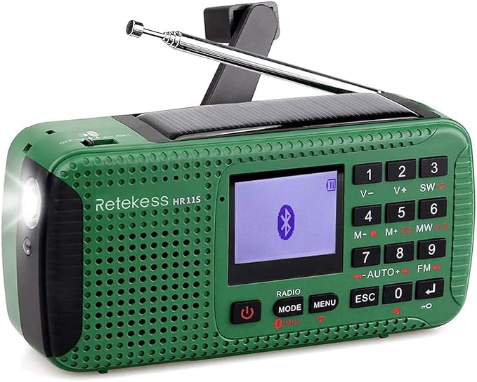 Amazon.com: Retekess HR11S Emergency Shortwave Radio, AM FM Bluetooth Radio, Solar Crank Survival Radio with Flashlight, SOS Alert and Phone Charging(Green): Electronics
