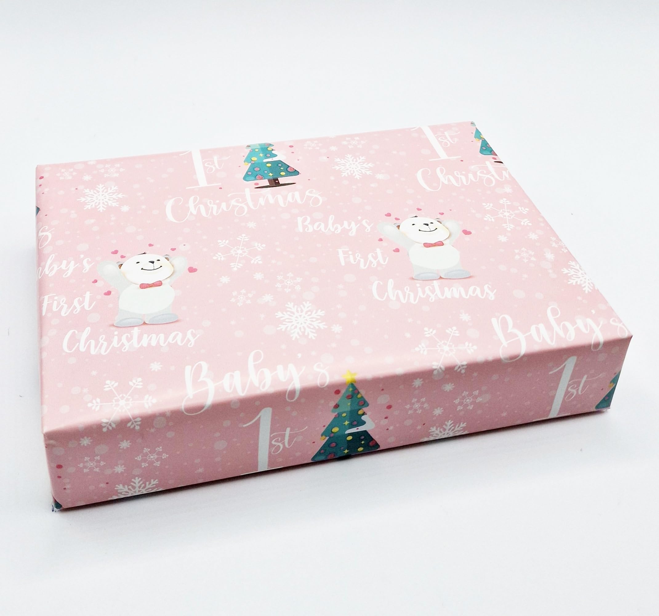 2 Sheets + 2 Gift Tags Baby's 1st Christmas Girl Wrapping Paper New Baby First Xmas Gift wrap Pink (PA)