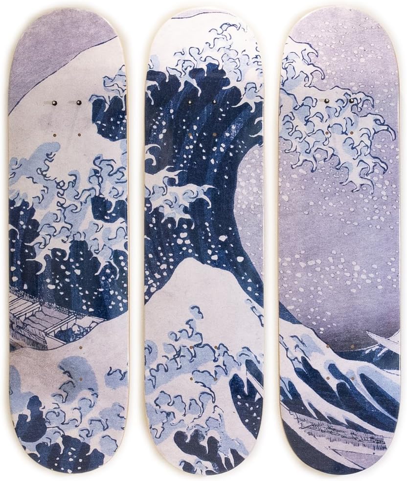 Musart Wood Skateboard Tryptich Wall Art Wall Decor Hokusai The Great Wave off Kanagawa (1829-1832) Limited Edition of 100 32″H x 8″L x 0.5″W Inches