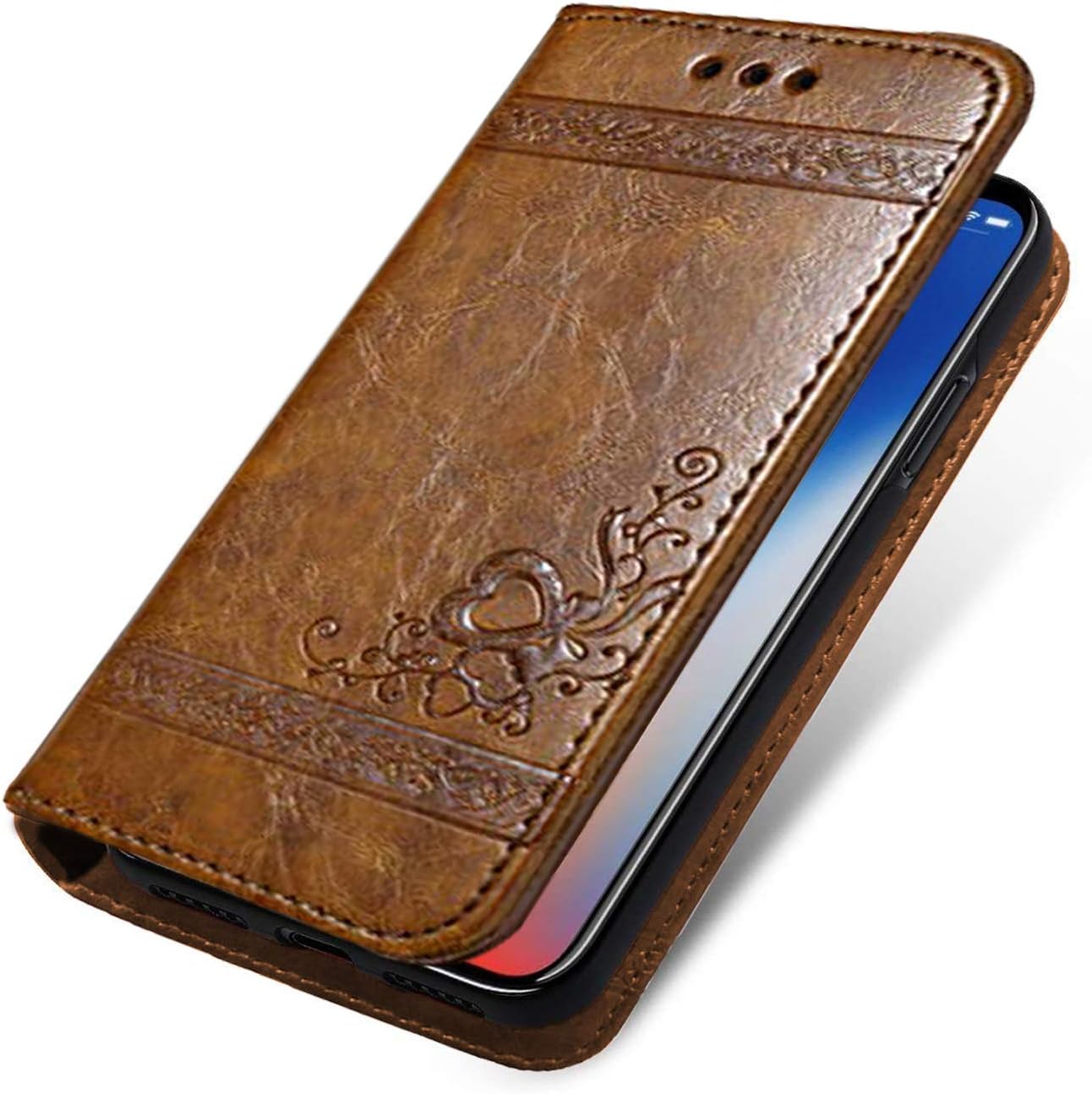 Leather Magnetic Flip Phone Cover Mobile Case for Samsung Note 8 – Card Slot – Stable Kickstand – Safe & Secure – Elegant & Unique (Coffee, Samsung Note 8)