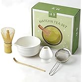Matcha Whisk Set, Complete Matcha Tea Kit with Matcha Bowl, Bamboo Whisk, Holder, Scoop, Sifter - Tea Powder Kit for Matcha Lovers (white)