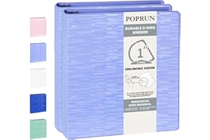 POPRUN 3 D Ring Binder 1 Inch, PVC-Free, Holds 225 Sheets of 8.5 x 11 Paper, Extra Durable Organizer with 2 Pockets for School & Office, Heavy-Duty, 2 Pack, Cornflower Purple